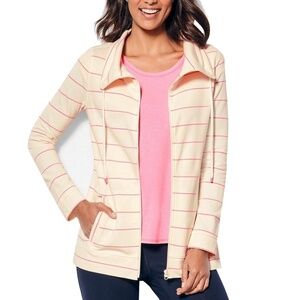 Talbots Textured Piqué Jacket Coat Sweater Fitness Full Zip Front 100% Cotton